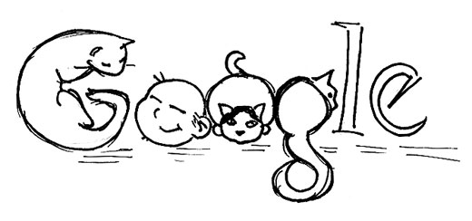 A Google-like doodle featuring Matt and his kitties.