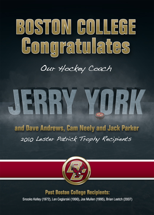 Boston College Jerry York Lester Patrick Award Ad Design by 3thought