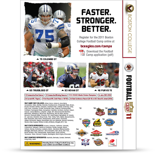 Boston College Football Camp Brochure 2011 Back Cover