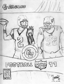 Sketch of a video game cover for a Boston College Football Camp Brochure concept