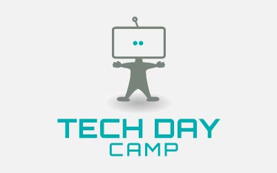 Tech Day Camp Event Logo featuring an adorable robot mascot