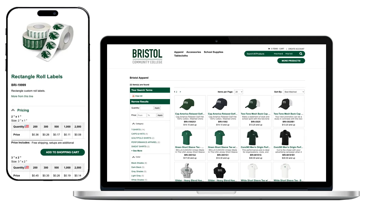 Bristol-Website-Shopping-Site Leone Marketing and 3thought teamed up to create the official branded shopping portal for Bristol Community College.