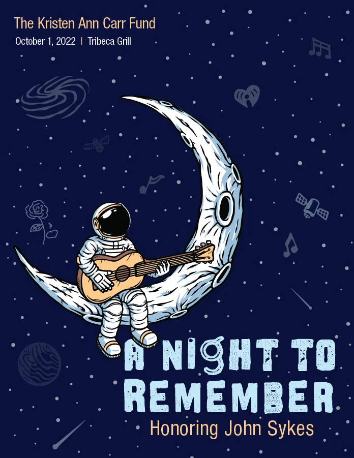 Illustrated astronaut playing a guitar made as homage to MTV Music Awards "moon man" for Honoree John Sykes The Kristen Ann Carr Fund - A Night to Remember 2022