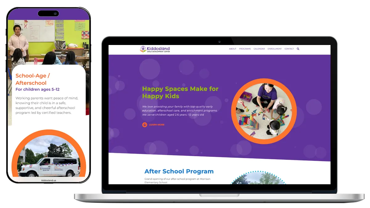Kiddosland-Website-Redesign Mobile and laptop mock-up of Kiddosland Child Development Center in Weymouth, MA