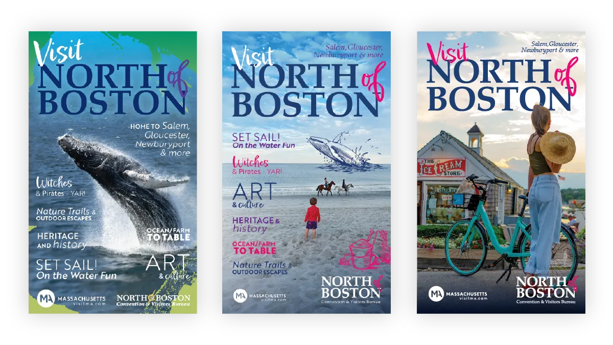 Covers of the North of Boston Travel guides (2023-20250 designed by 3thought